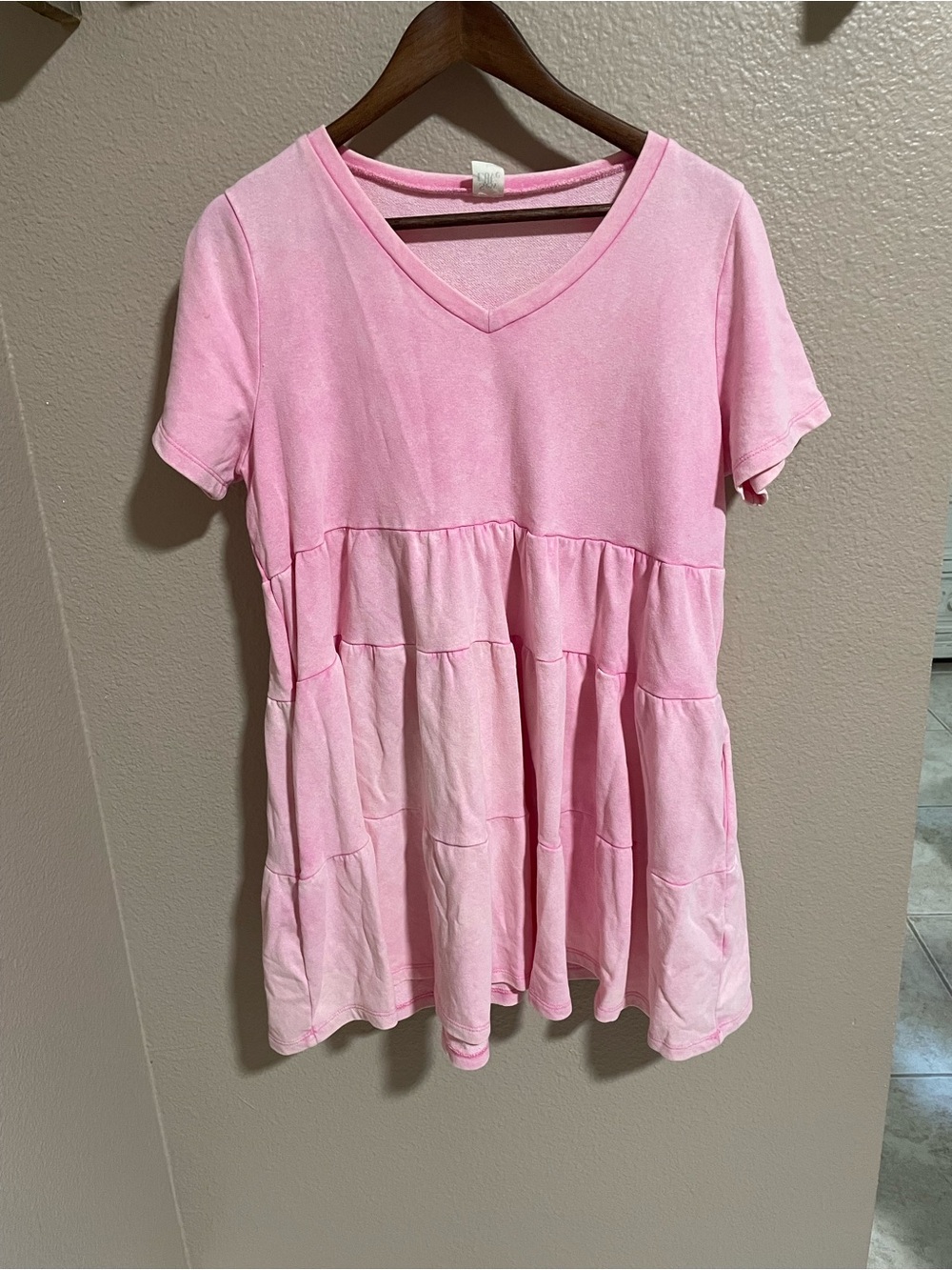 Sew In Love Pink Tiered V-Neck Short Sleeve Dress